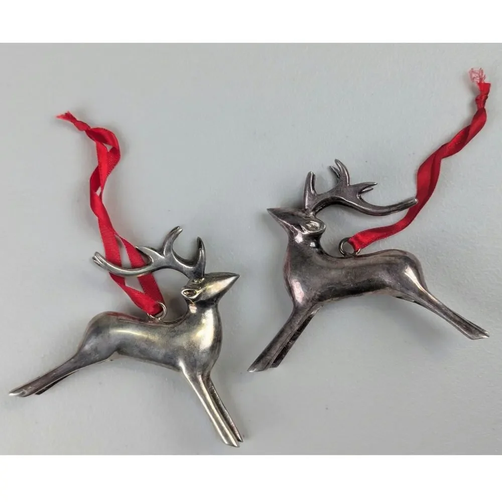 Vtg Pottery Barn Reindeer Ornaments Silver Plated Classic Leaping Christmas Gift